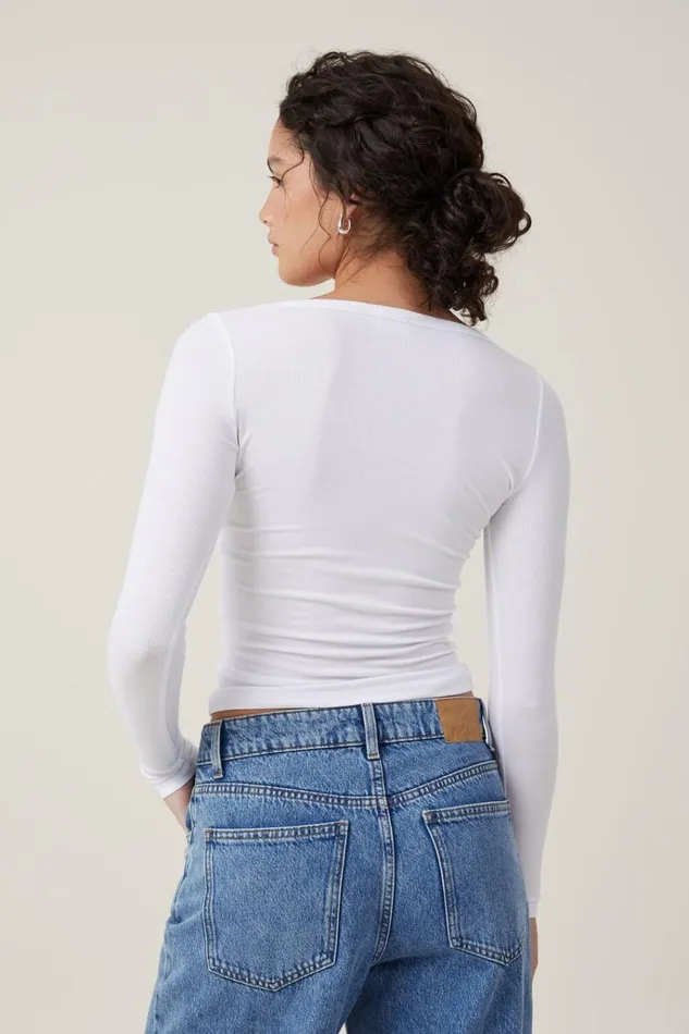 Women Tops Cotton On Staple Rib Scoop Neck Long Sleeve Top White Ii Women Tops Cotton On Staple Rib Scoop Neck Long Sleeve Top White Ii