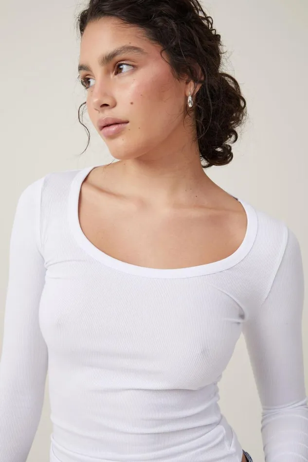 Women Tops Cotton On Staple Rib Scoop Neck Long Sleeve Top White Ii Women Tops Cotton On Staple Rib Scoop Neck Long Sleeve Top White Ii