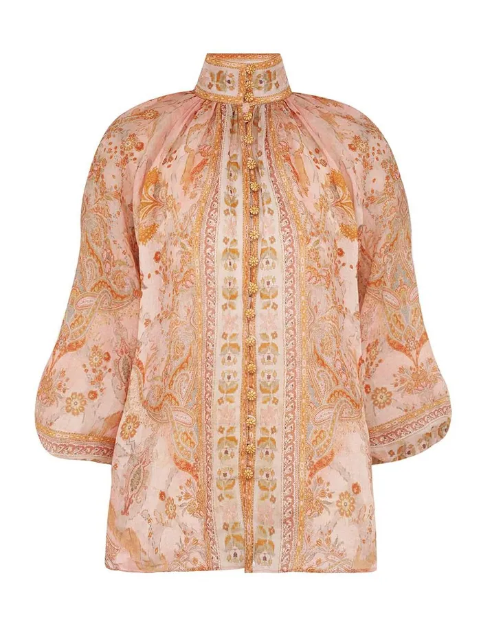 Women Tops Zimmermann Acacia Billow Blouse Creampink Multi