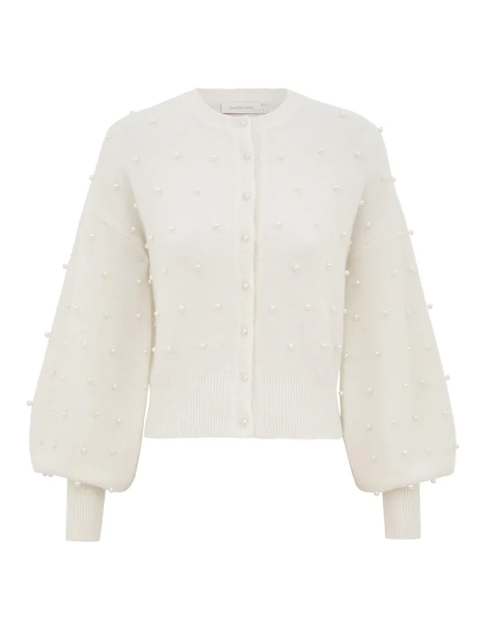 Women Tops Zimmermann Crush Beaded Cardigan Ivorypearl