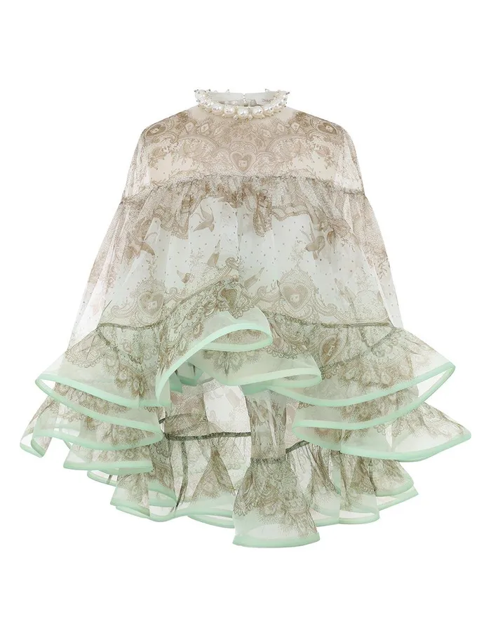 Women Tops Zimmermann Crush Embellished Blouse Mint Lace Print