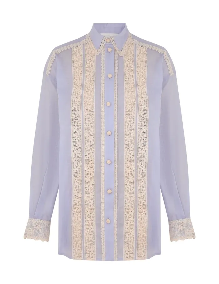 Women Tops Zimmermann Everley Lace Trim Shirt Dusty Blue