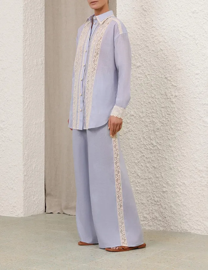 Women Tops Zimmermann Everley Lace Trim Shirt Dusty Blue