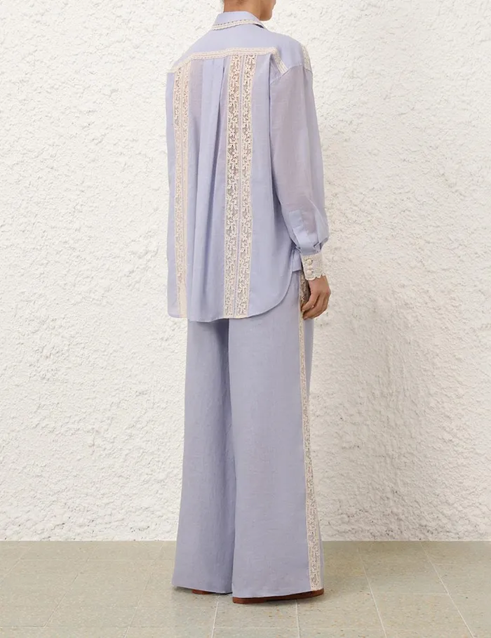 Women Tops Zimmermann Everley Lace Trim Shirt Dusty Blue