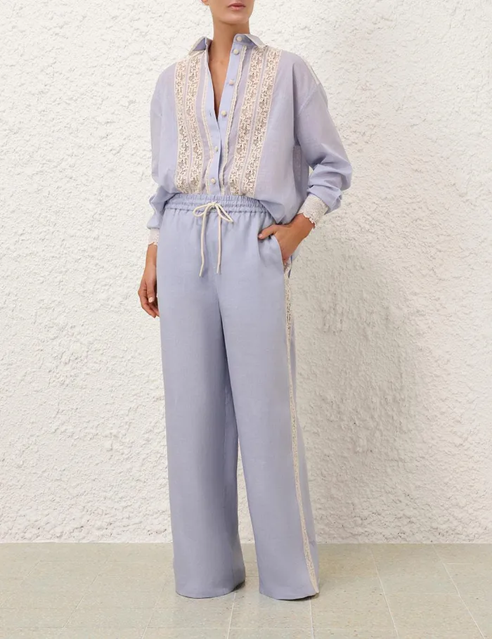 Women Tops Zimmermann Everley Lace Trim Shirt Dusty Blue