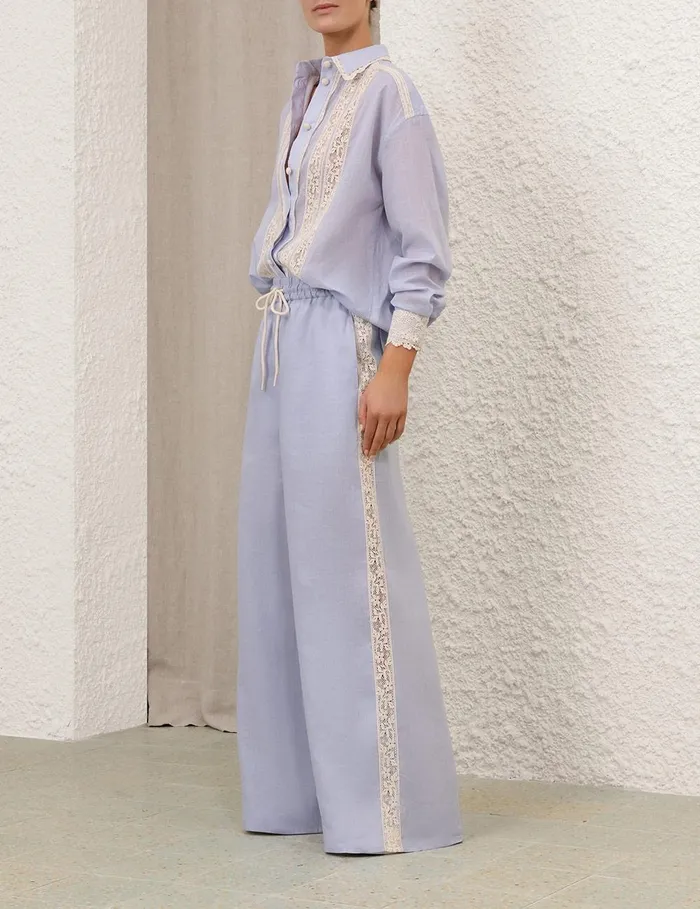 Women Tops Zimmermann Everley Lace Trim Shirt Dusty Blue