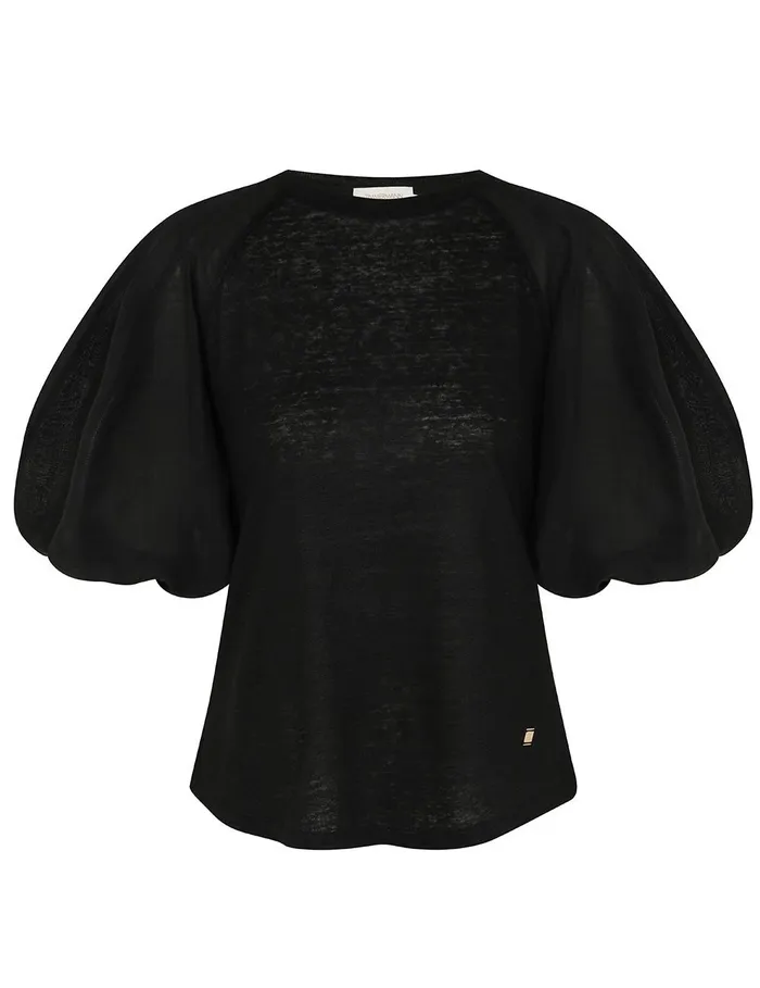 Women Tops Zimmermann Lantern Sleeve Tee Black