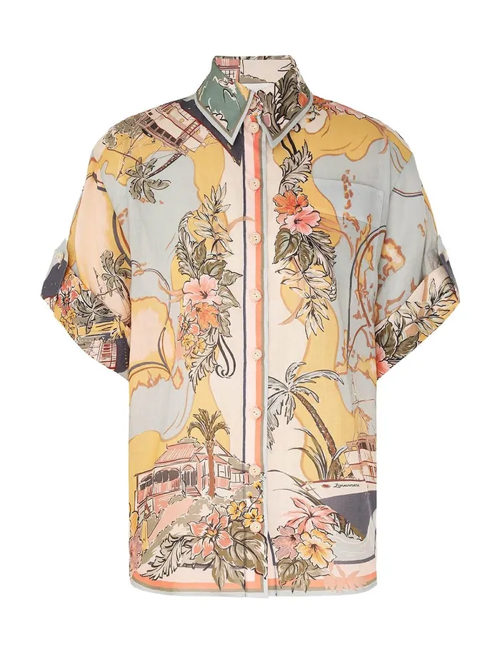 Women Tops Zimmermann Tallow Relaxed Shirt Nautical Map