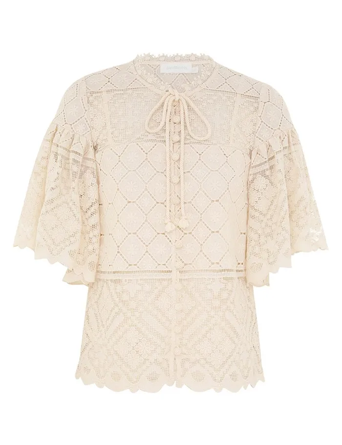 Women Tops Zimmermann Wylie Crochet Blouse Tea