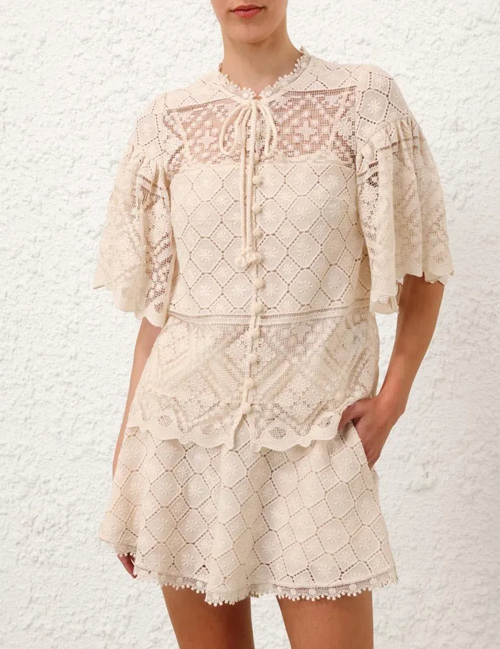 Women Tops Zimmermann Wylie Crochet Blouse Tea