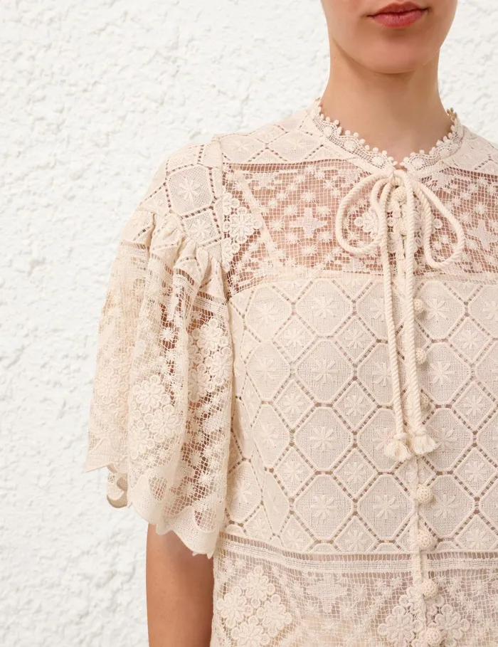 Women Tops Zimmermann Wylie Crochet Blouse Tea