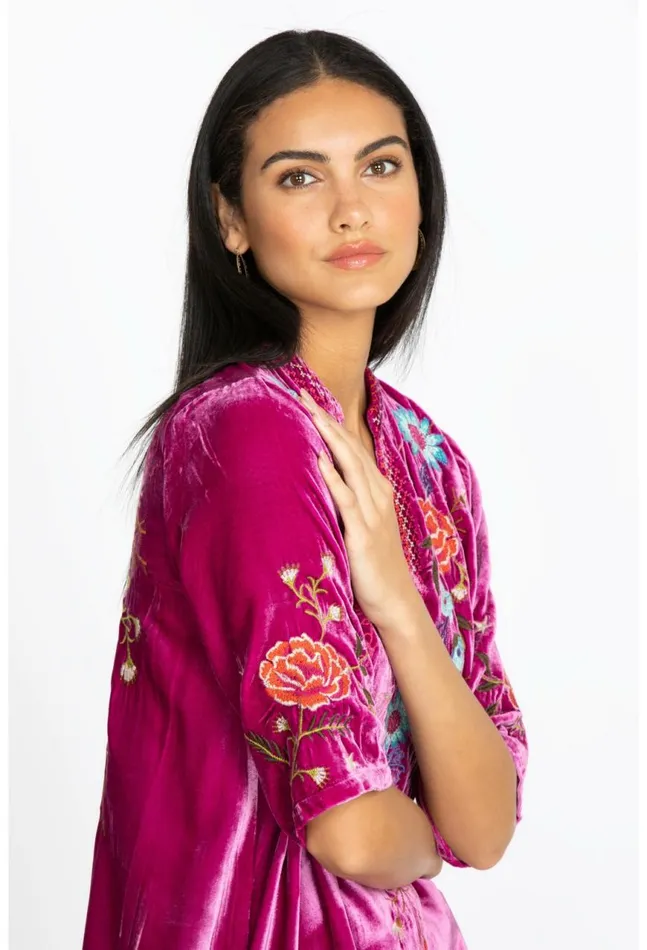 Women Ulla Velvet Easy VNeck Blouse Raspberry Johnny Was Tops