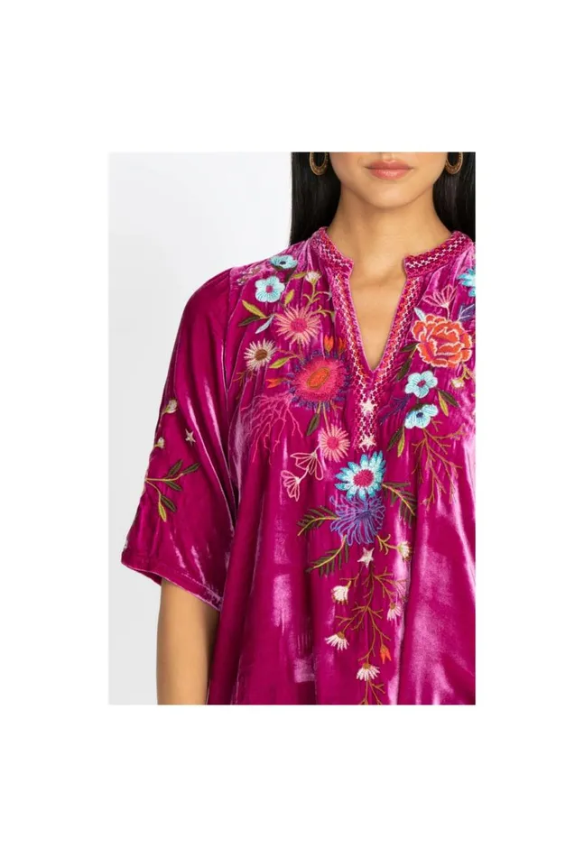 Women Ulla Velvet Easy VNeck Blouse Raspberry Johnny Was Tops