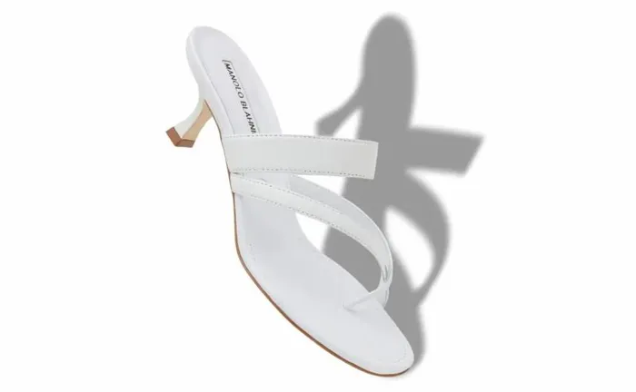 Women White Nappa Leather Crossover Strappy Mules Manolo Blahnik Mules