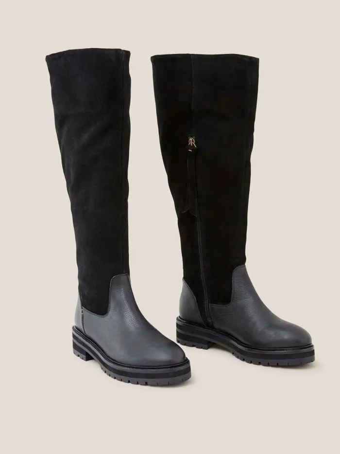 Women White Stuff BOOTS 15 OFF Enya Leather Fur Knee Boot Pure Black Women White Stuff BOOTS 15 OFF Enya Leather Fur Knee Boot Pure Black