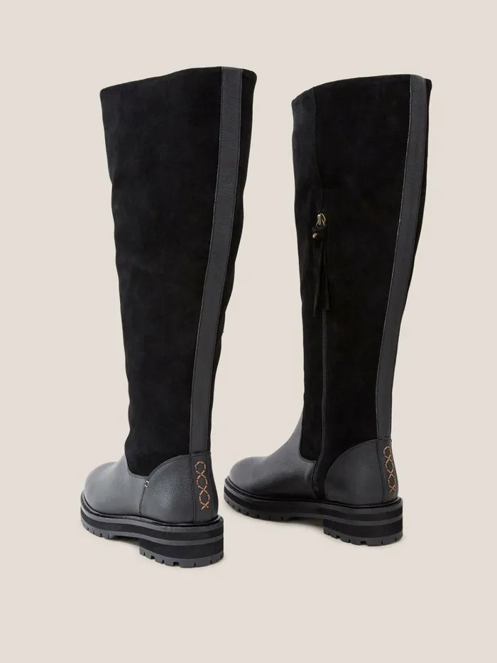 Women White Stuff BOOTS 15 OFF Enya Leather Fur Knee Boot Pure Black Women White Stuff BOOTS 15 OFF Enya Leather Fur Knee Boot Pure Black