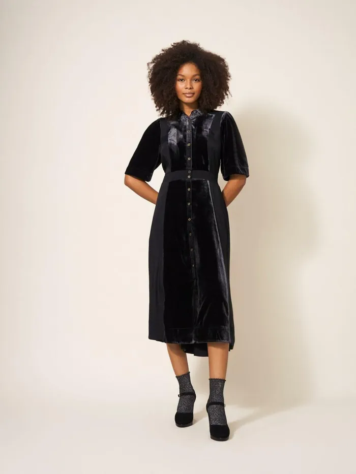 Women White Stuff Dresses Willow Velvet Shirt Dress Pure Black Women White Stuff Dresses Willow Velvet Shirt Dress Pure Black