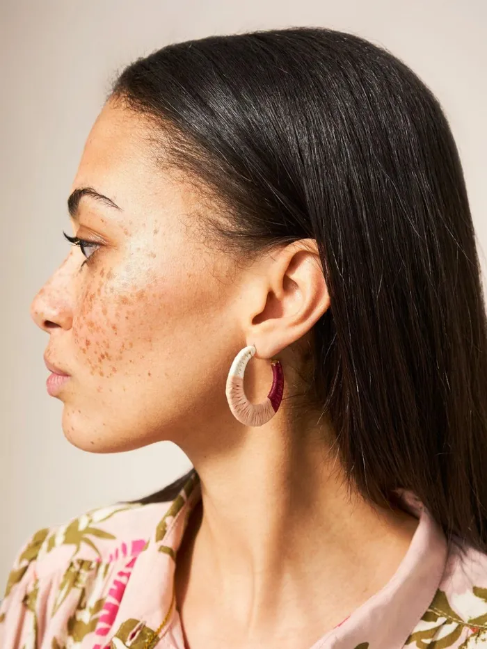 Women White Stuff Jewellery RAFFIA OMBRE HOOP EARRINGS Natural Multi