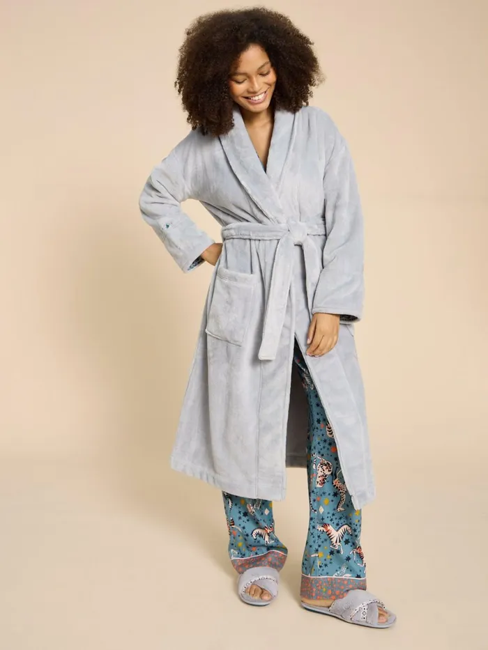 Women White Stuff Pyjamas And Nightwear Clover Cosy Dressing Gown Light Grey