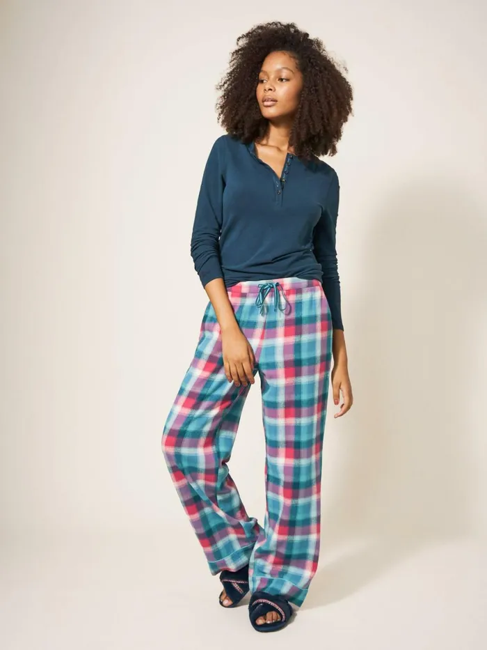 Women White Stuff Pyjamas And Nightwear Nina Organic Check PJ Bottom Teal Multi