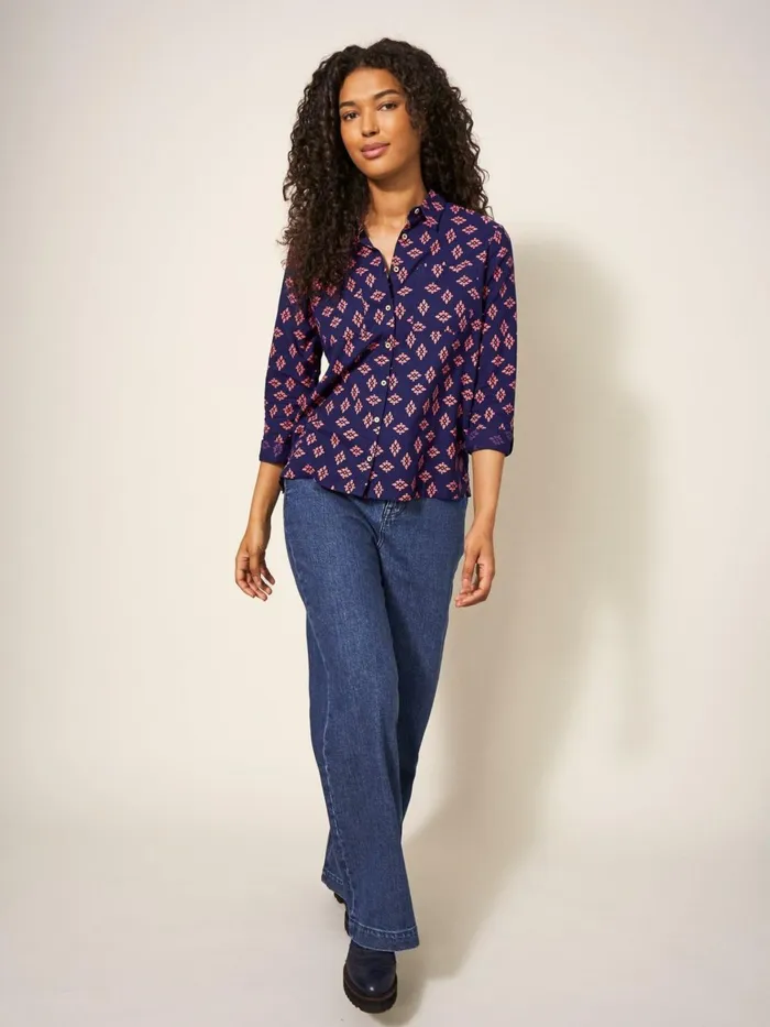 Women White Stuff Shirts Blouses And Tunics Sophie Cotton Shirt Navy Print Women White Stuff Shirts Blouses And Tunics Sophie Cotton Shirt Navy Print