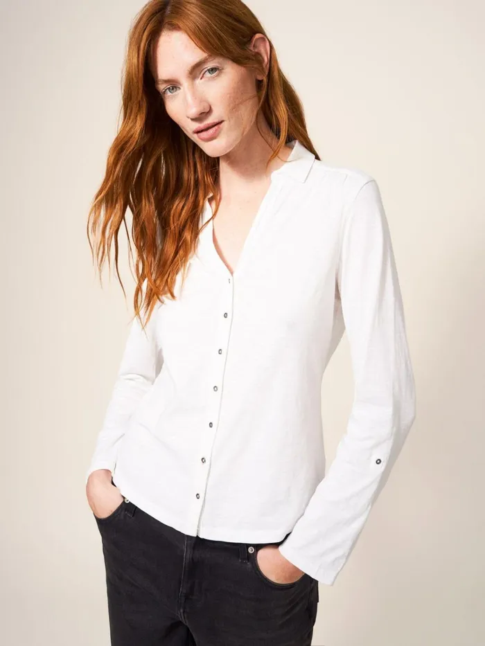 Women White Stuff Tops And Tshirts Annie Cotton Jersey Shirt Brilliant White