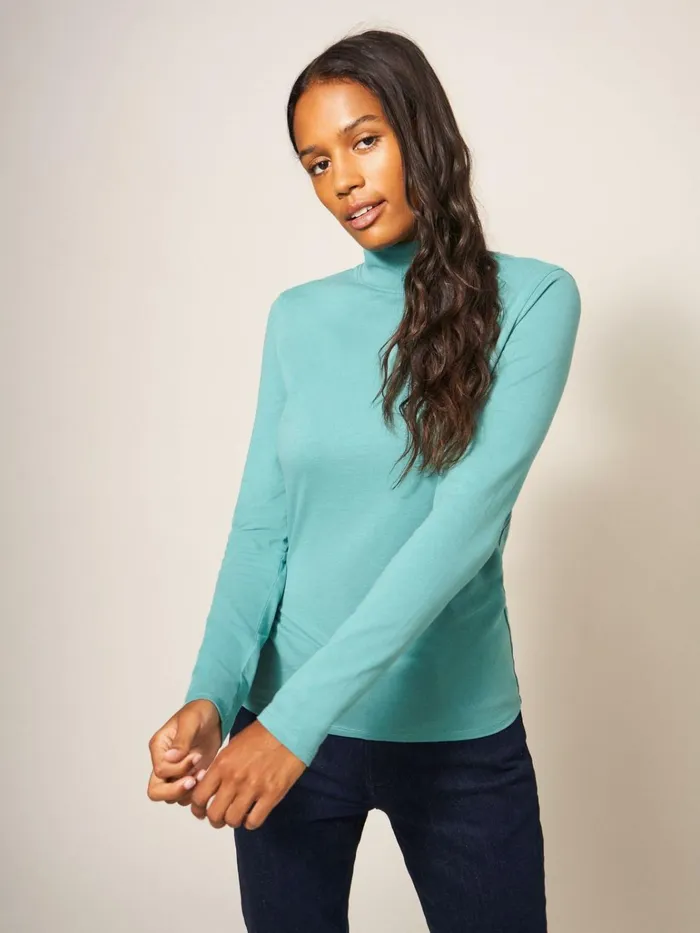 Women White Stuff Tops And Tshirts CAMILE HIGH NECK TEE Light Teal