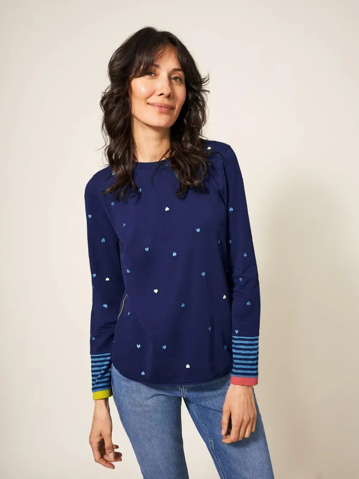 Women White Stuff Tops And Tshirts CASSIE EMBROIDERED TEE Navy Multi