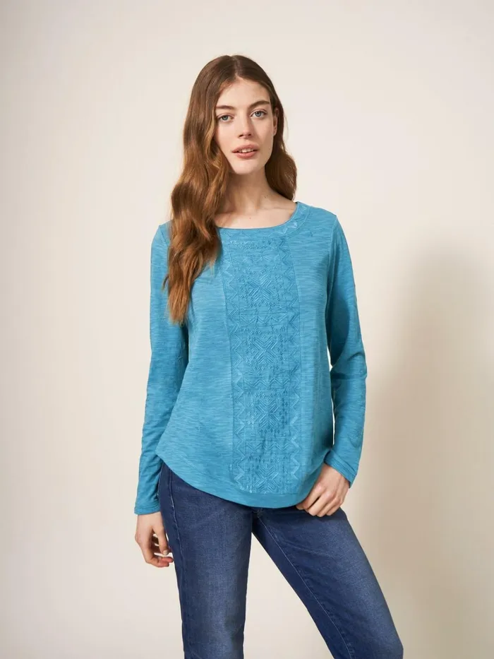 Women White Stuff Tops And Tshirts LONG SLEEVE EMBROIDERED WEAVER Dark Blue