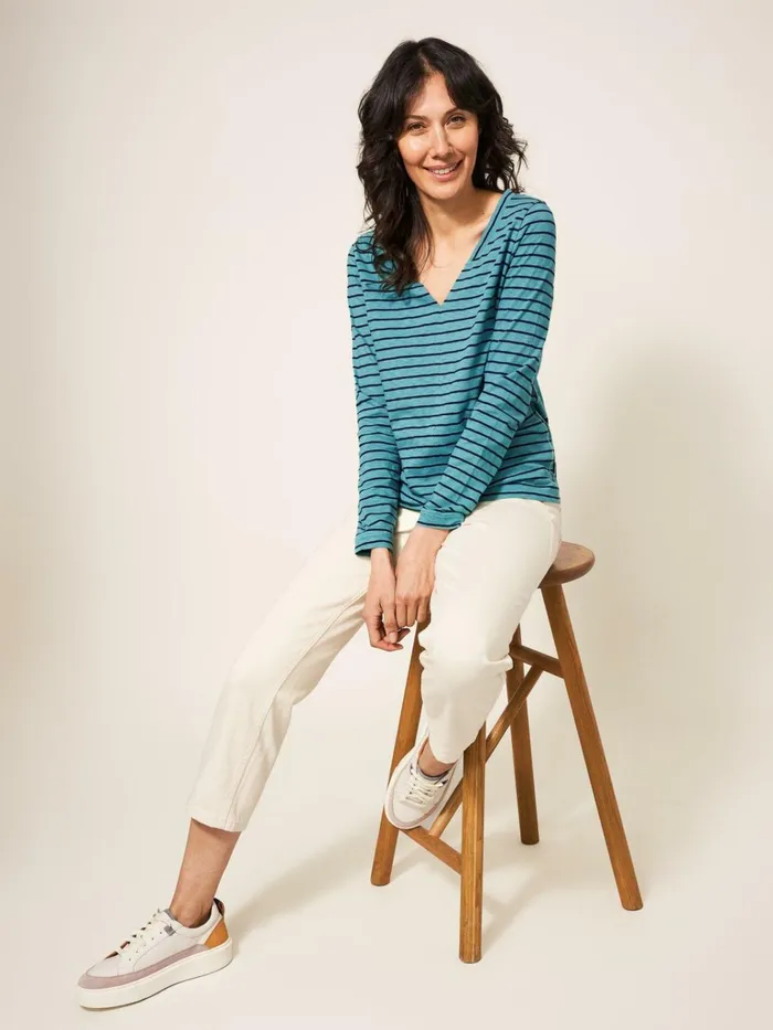 Women White Stuff Tops And Tshirts Nelly Long Sleeve TShirt Teal Multi