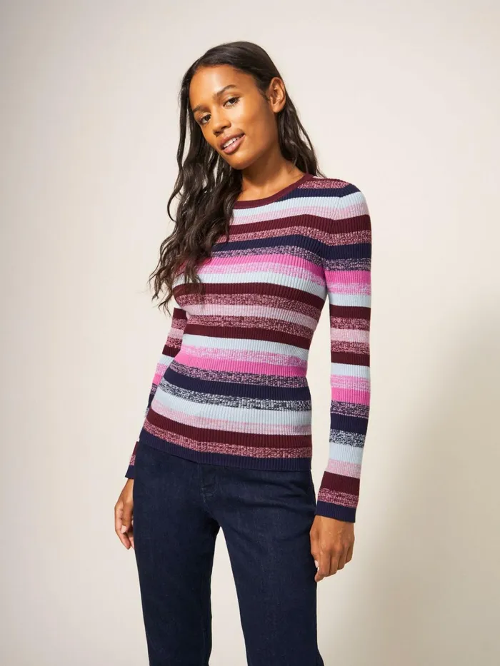 Women White Stuff Tops And Tshirts RIBBED JUMPER Purple Multi