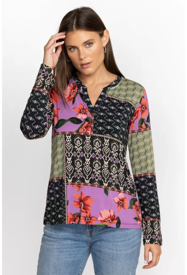 Women Zanda Split Neck Top Multi Johnny Was Tops